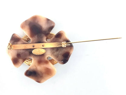 Chanel Vintage 94P Tortoiseshell Four-Leaf Clover Coco Mark Brooch