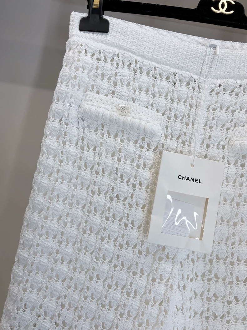 Chanel 26C White Wide-Leg Pants with Silk Lining