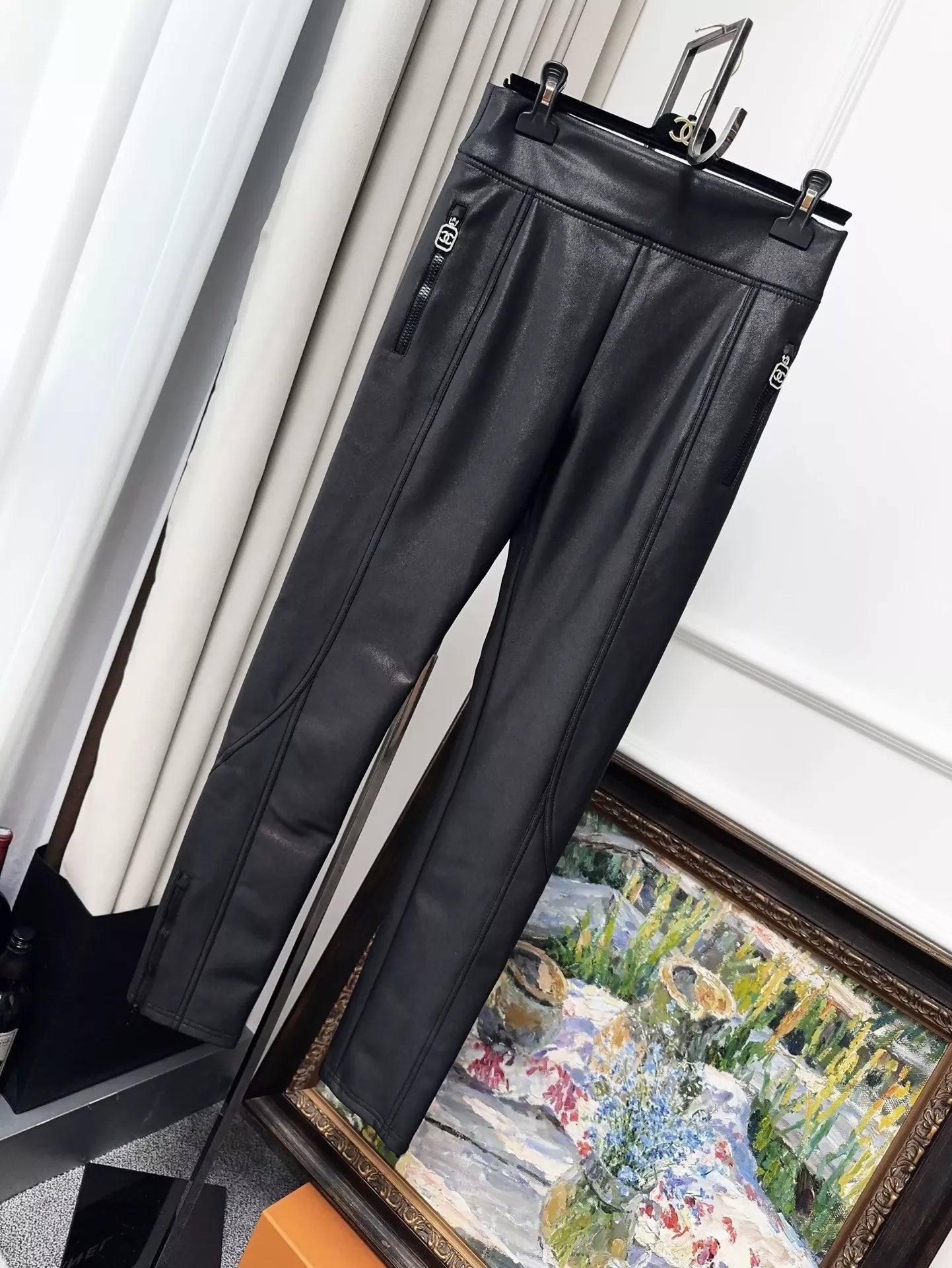 Chanel 23n Coco Neige Black Leather Pants