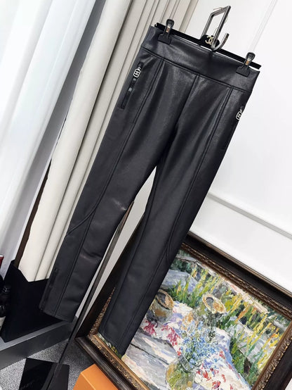 Chanel 23n Coco Neige Black Leather Pants