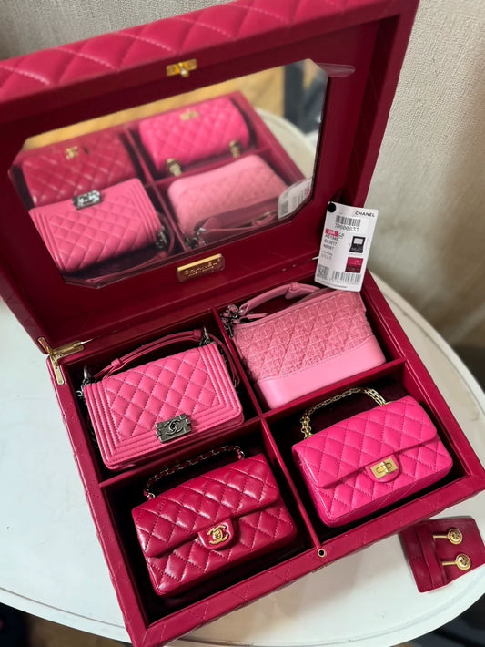 Chanel Set Of 4 Pink Mini Bags with Quilted Trunk