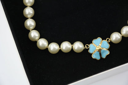 Chanel 97P Blue Gripoix Camellias Pearls Necklace
