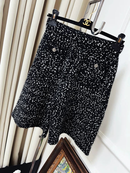 Chanel 23k black and white tweed shorts
