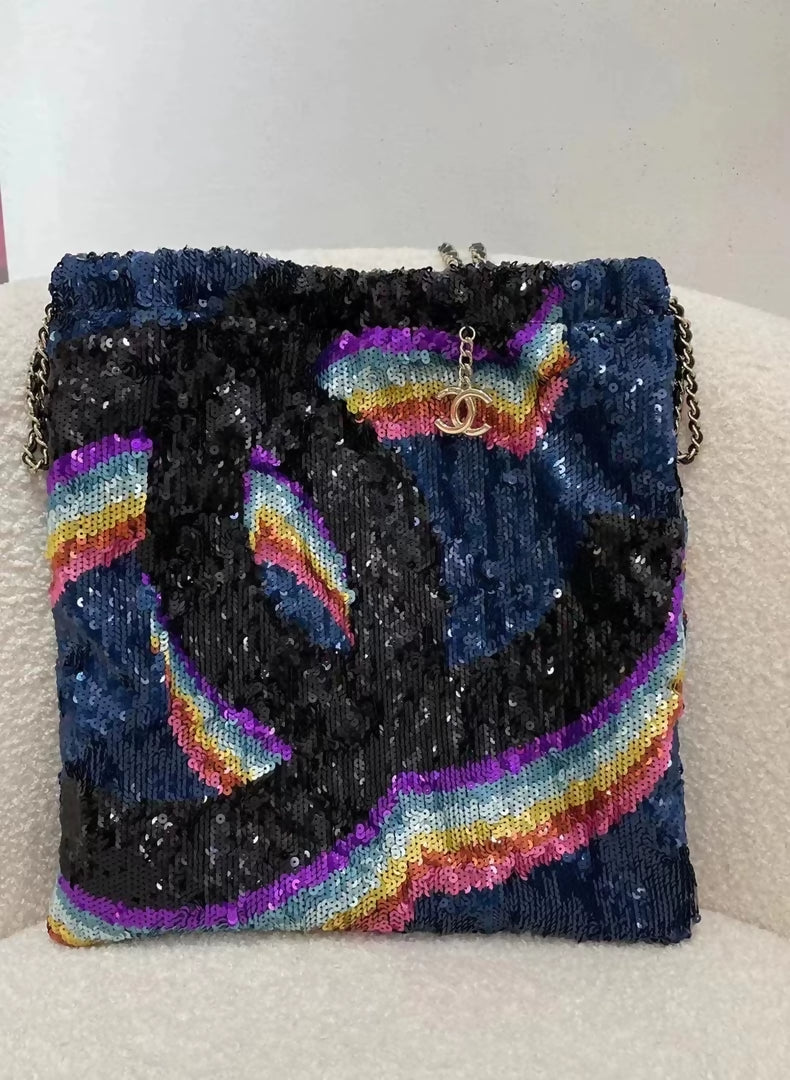 Chanel 21k sequined rainbow tote bag