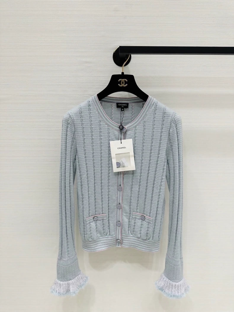Chanel 25b blue knit cardigan