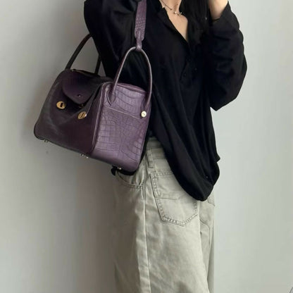 Hermès Lindy 30 Purple Matte Crocodile with Gold Hardware
