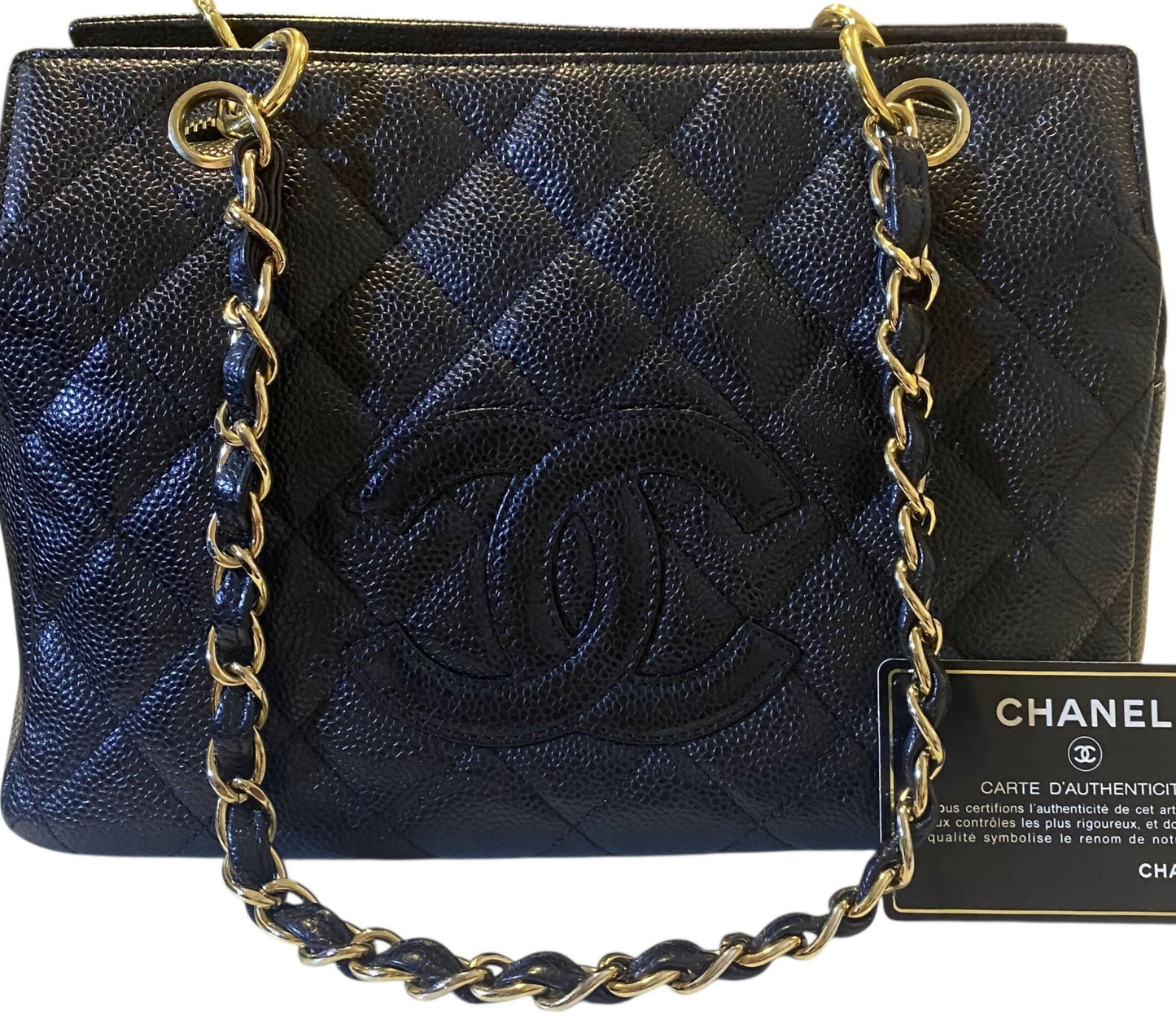 Chanel PPT Black Quilted Caviar Leather Petite Timeless Shopping Tote Bag GHW