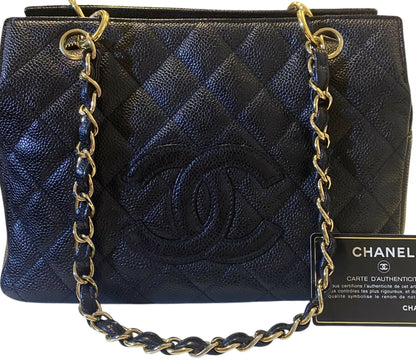 Chanel PPT Black Quilted Caviar Leather Petite Timeless Shopping Tote Bag GHW