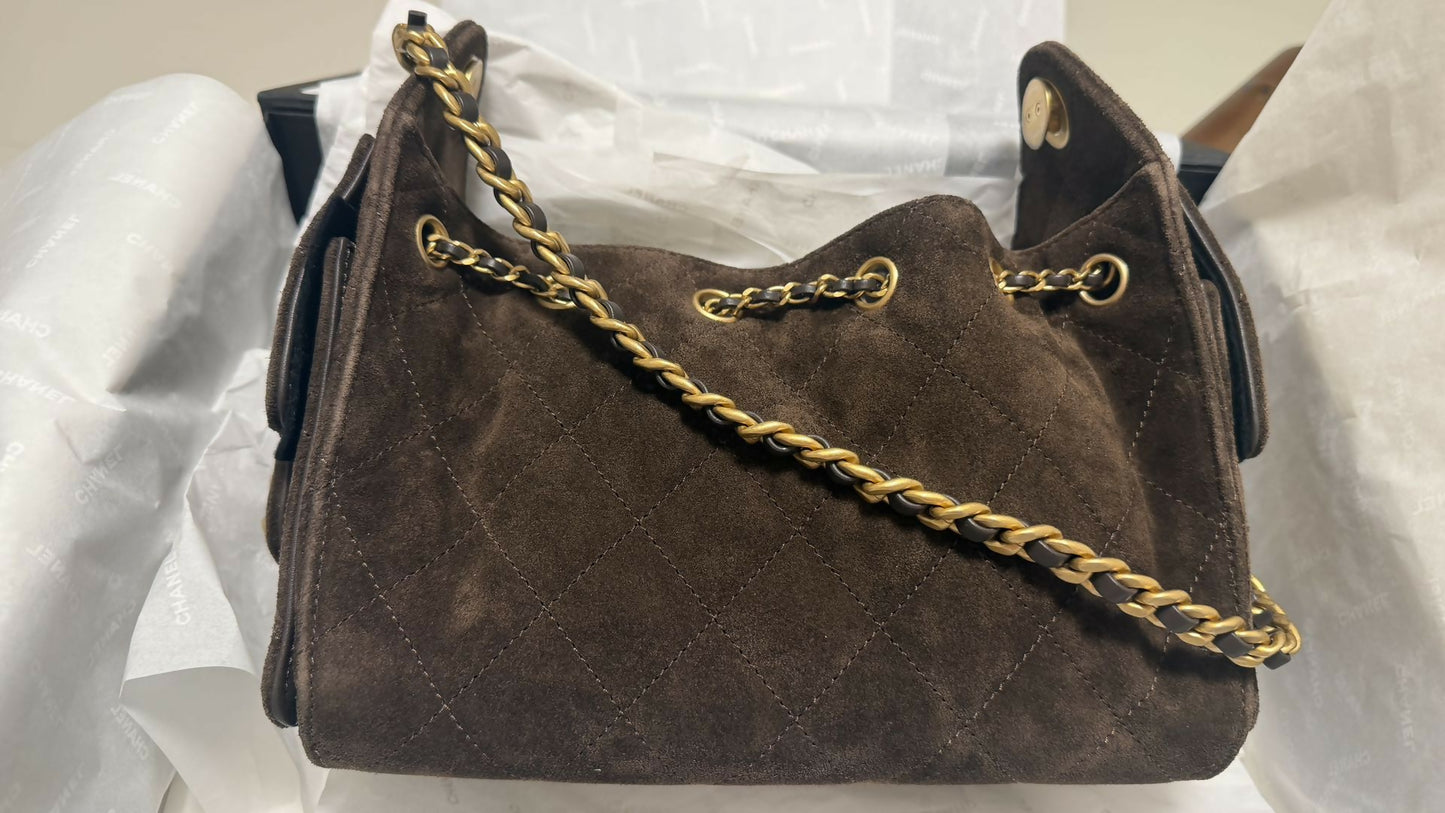 Chanel 25 bag mini brown suede