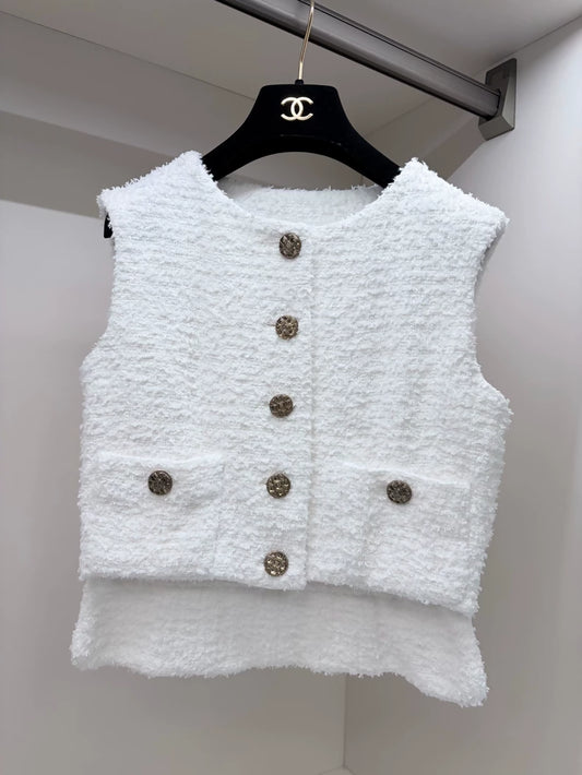 Chanel 22s White Tweed Vest jacket