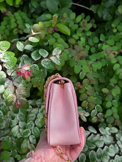 Chanel Vintage 1991 Sakura Pink Lizard Mini Square Flap Bag