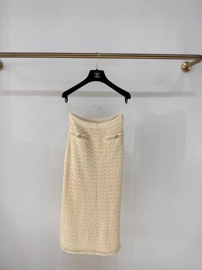Chanel off-white openwork knit midi skirt