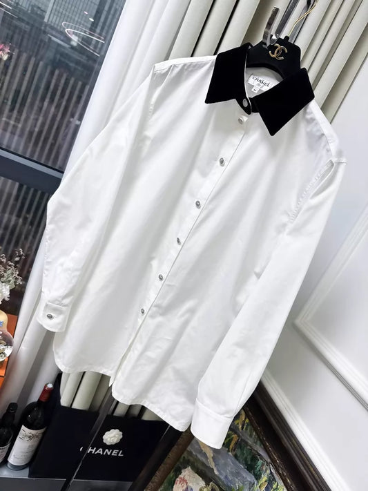 Chanel 22B black velvet collar white shirt