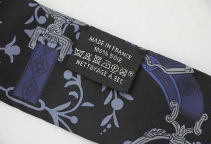 Hermès 2021 Silk Etriers Remix Stirrup Twilly in Dark Blue and Black