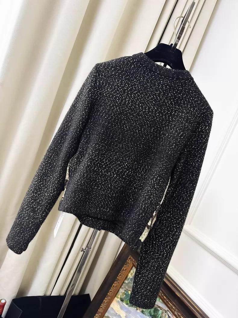 Chanel 25a Black and Gold Floral and Bird Embroidered Knit Cardigan