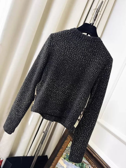 Chanel 25a Black and Gold Floral and Bird Embroidered Knit Cardigan