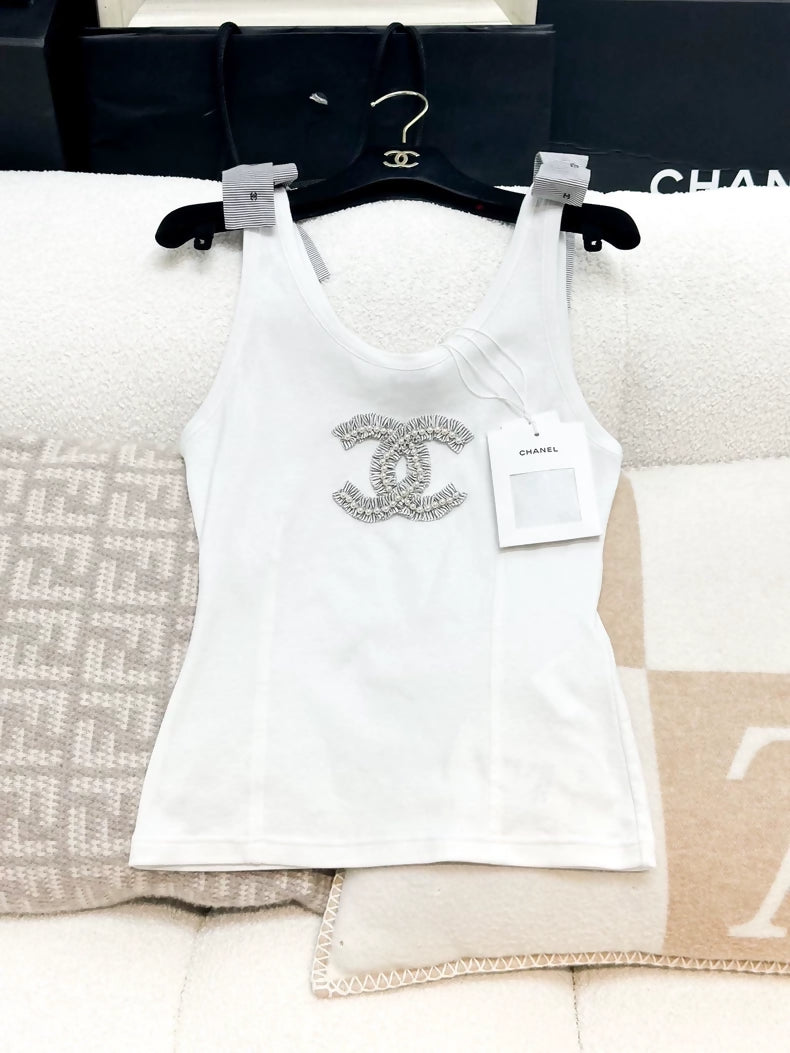 Chanel 23P White top with bows