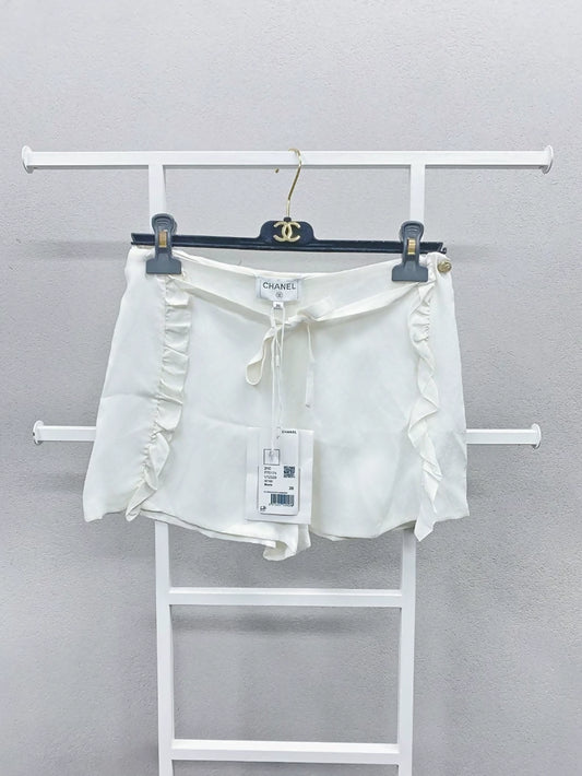 Chanel 21C white silk shorts