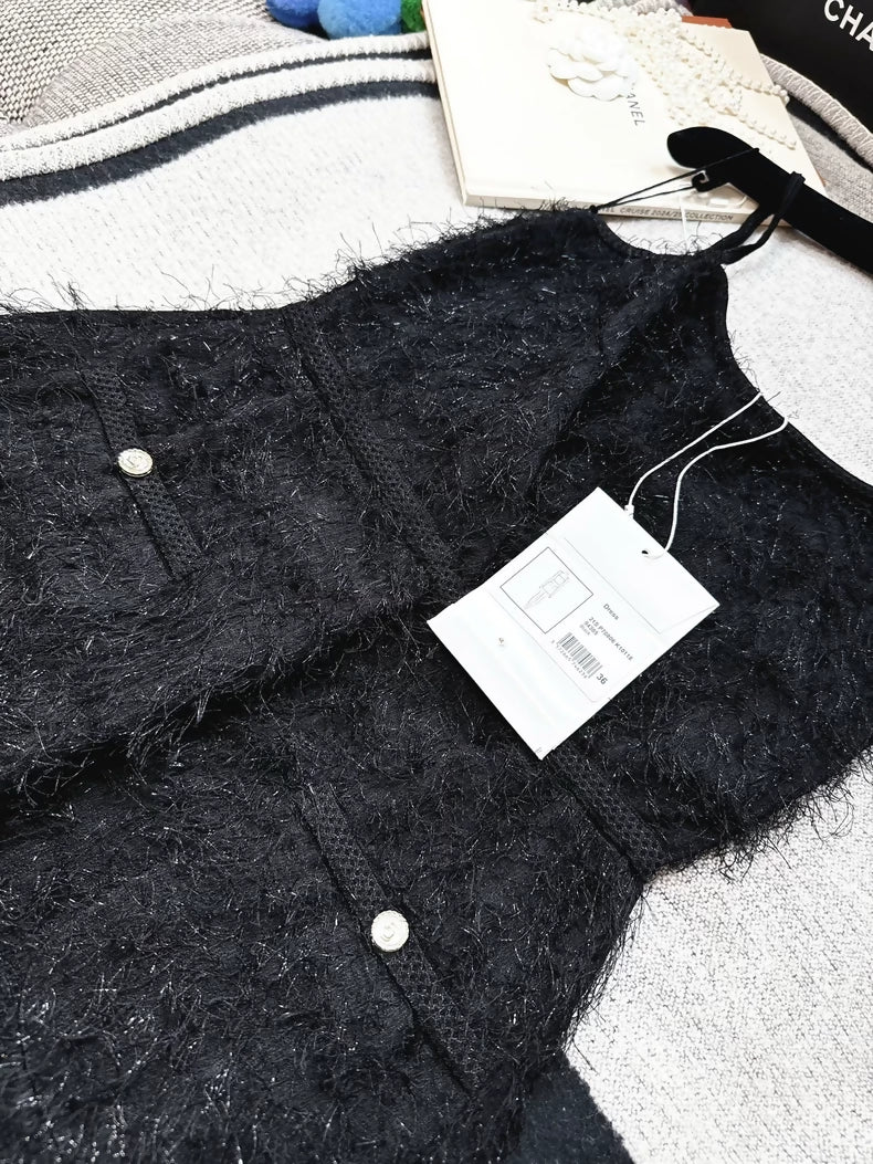 Chanel 21s black fringed feather dress