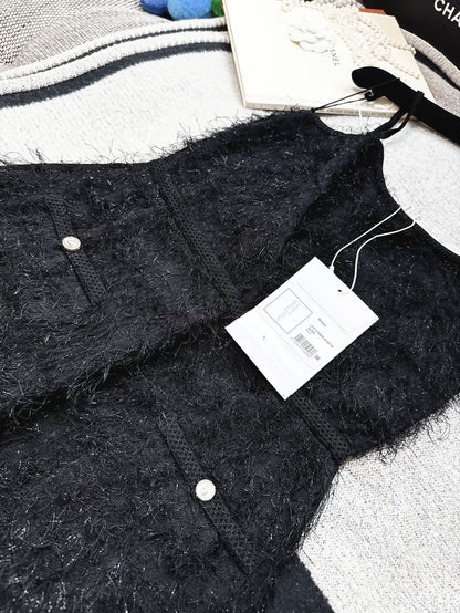 Chanel 21s black fringed feather dress