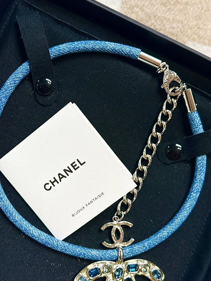 Chanel 19c Blue Denim Necklace