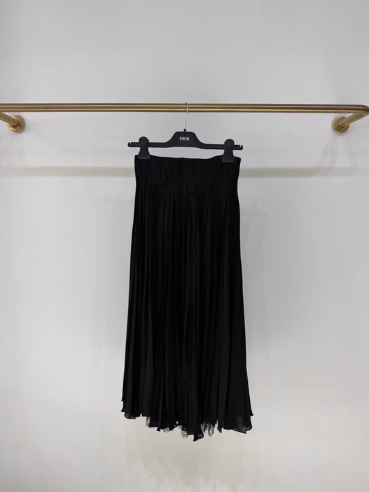 Dior black pleated lace-trimmed skirt