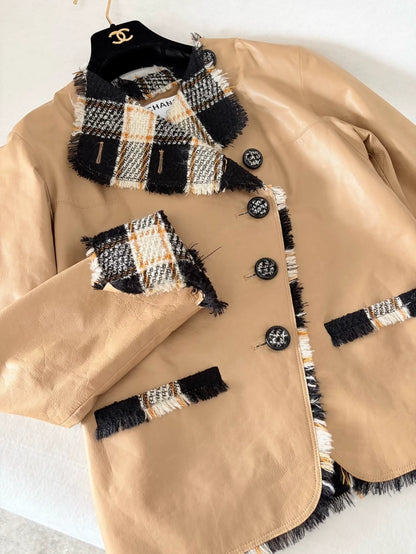 Chanel 07A Khaki Check Leather Jacket