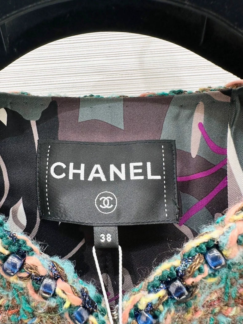 Chanel 23A green tweed jacket