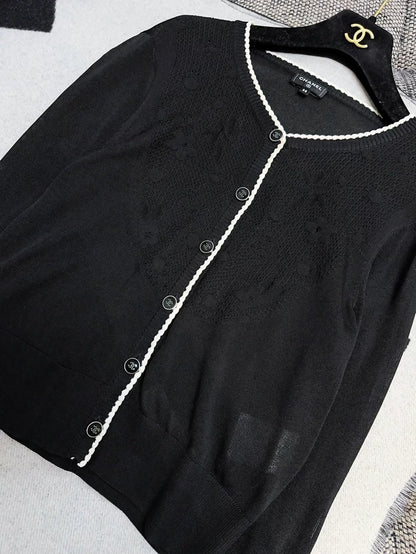Chanel 24B Black and White Cardigan