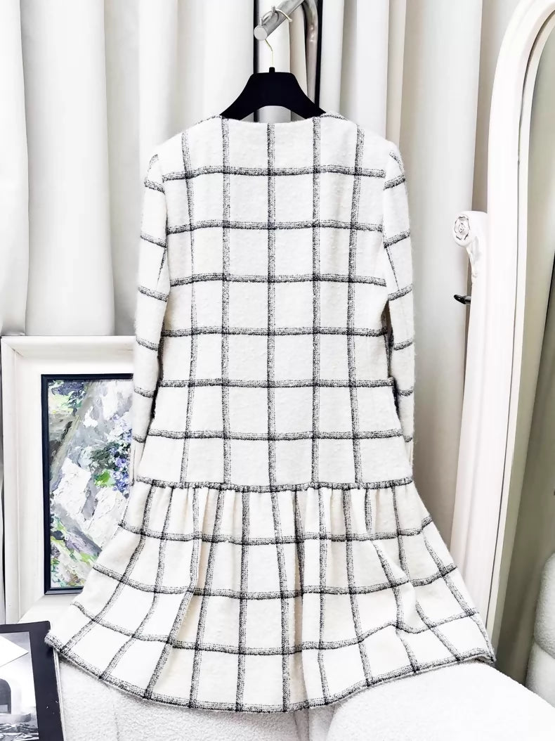 Chanel 22K white black checked tweed dress