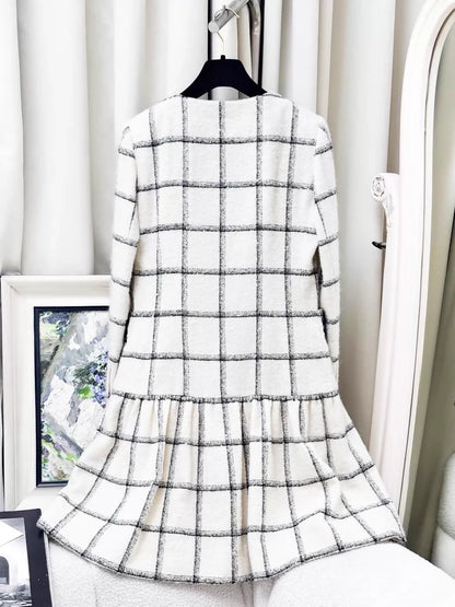 Chanel 22K white black checked tweed dress