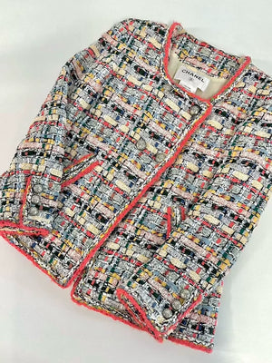 Chanel 15P Orange-Red Trim Colorful Mosaic Tweed jacket