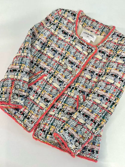 Chanel 15P Orange-Red Trim Colorful Mosaic Tweed jacket