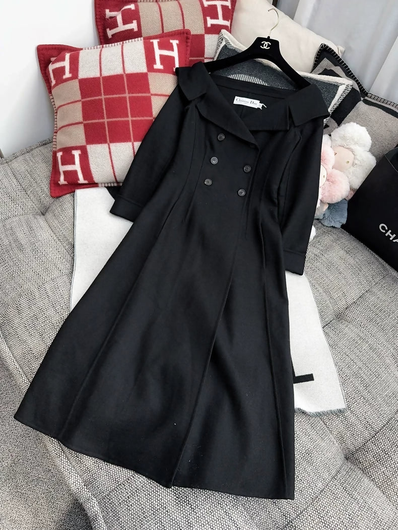off the shoulder trench coat dress Dior classic black wool off shoulder long dress – Wararni.com