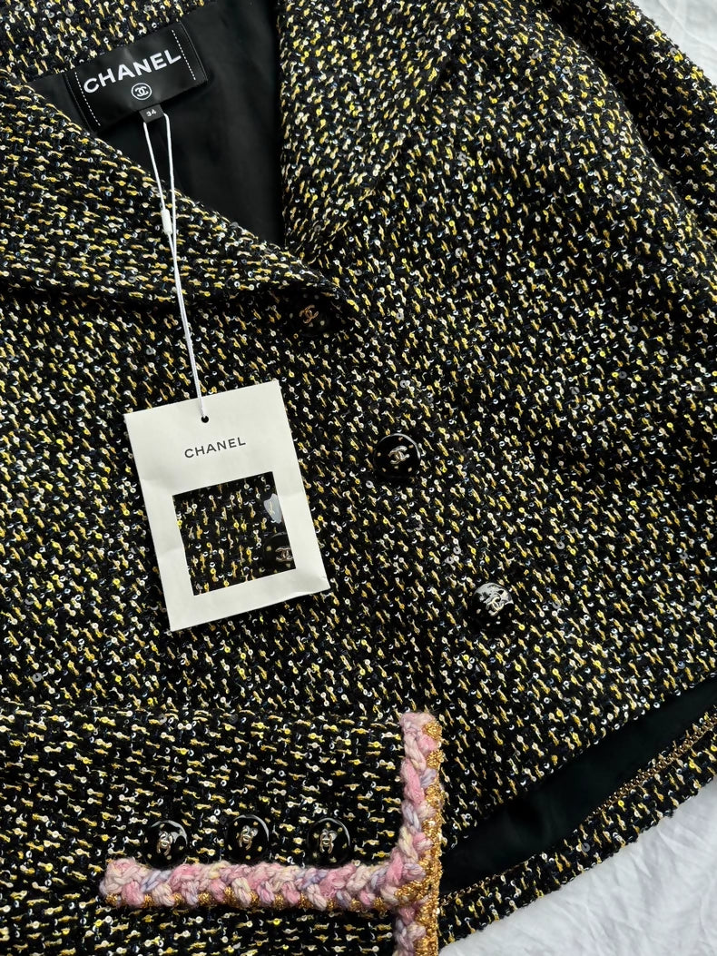 Chanel 24K green tweed gold sequined jacket,