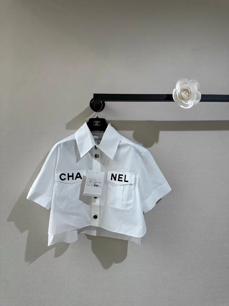 Chanel 19S White Shirt with black CC Logo
