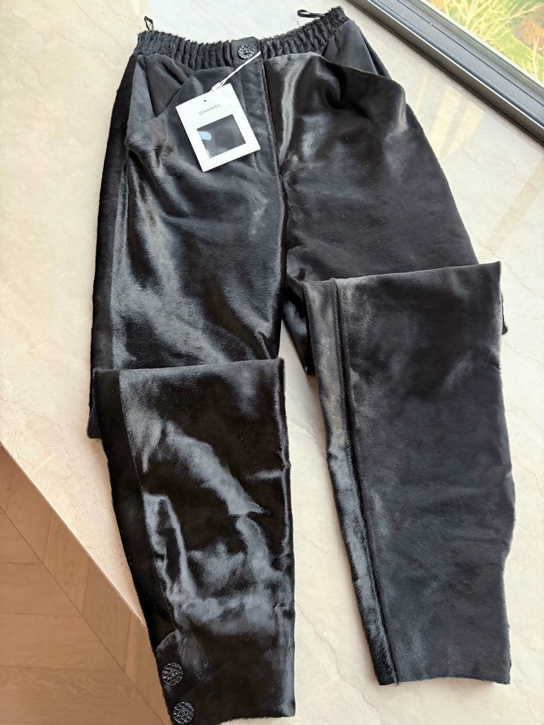 Chanel Black Calfskin Straight Leg Pants