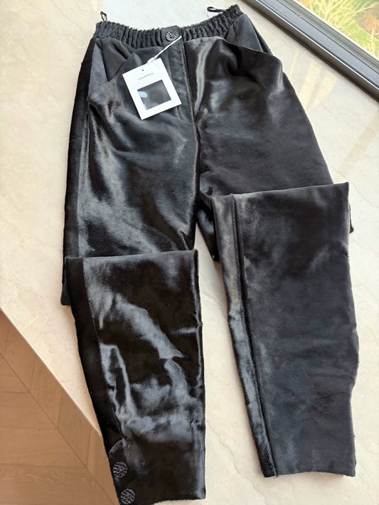 Chanel Black Calfskin Straight Leg Pants