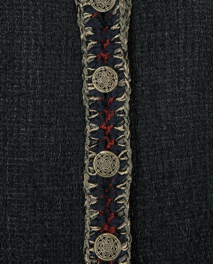 CHANEL ICONIC 10A PARIS-SHANGHAI BLACK TWEED BRAIDED TRIM CUFFS JACKET FR 38