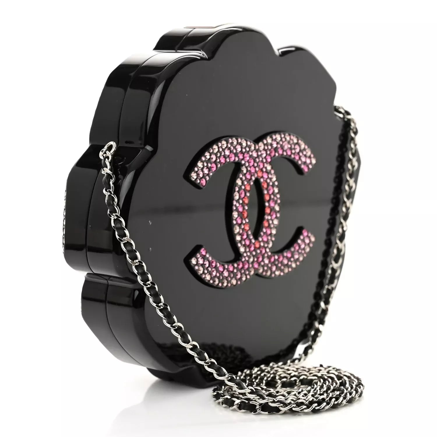 ♡CHANEL シャネル♡バレリーナ　ピンク＆ブラック　レア Chanel 2018 Pink Strass & Resin Camellia Minaudière – Wararni.com