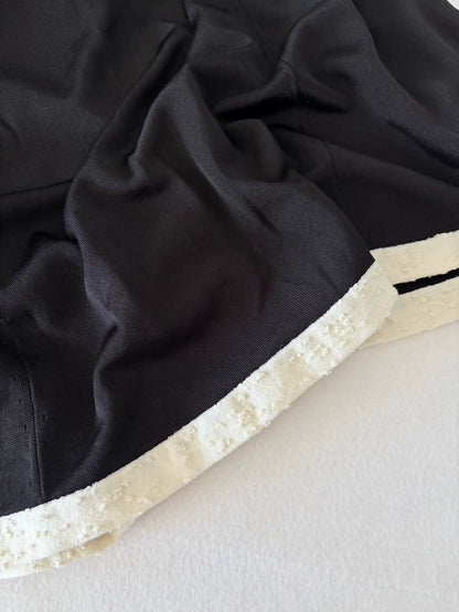 Chanel 25A Black and White Trim Silk Midi Skirt