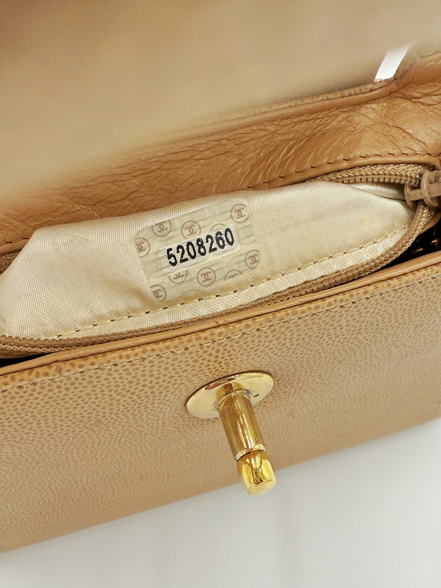 Chanel 1998 Series 5 Vintage Beige Caviar Leather Micro Kelly Bag