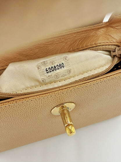 Chanel 1998 Series 5 Vintage Beige Caviar Leather Micro Kelly Bag