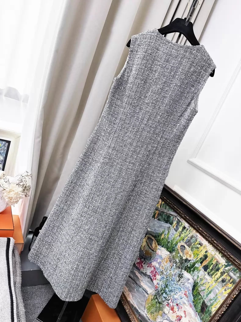Chanel 24p grey tweed long dress
