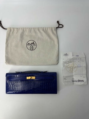 Hermès Kelly Cut 7T Bleu Électrique Crocodile Niloticus Lisse gold hardware