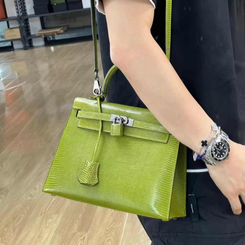 Hermès Kelly 25 Lizard Vert Chartreuse with Palladium Hardware
