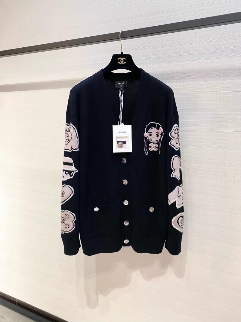 Chanel 25B black Cashmere Knit Cardigan