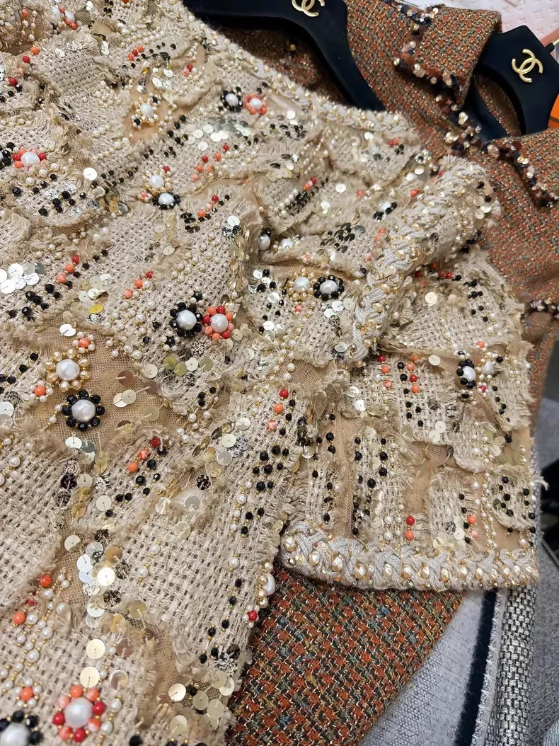 Chanel 18C khaki top with gold embroidery
