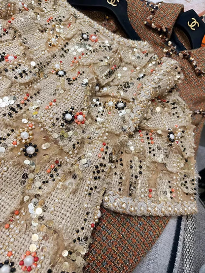 Chanel 18C khaki top with gold embroidery