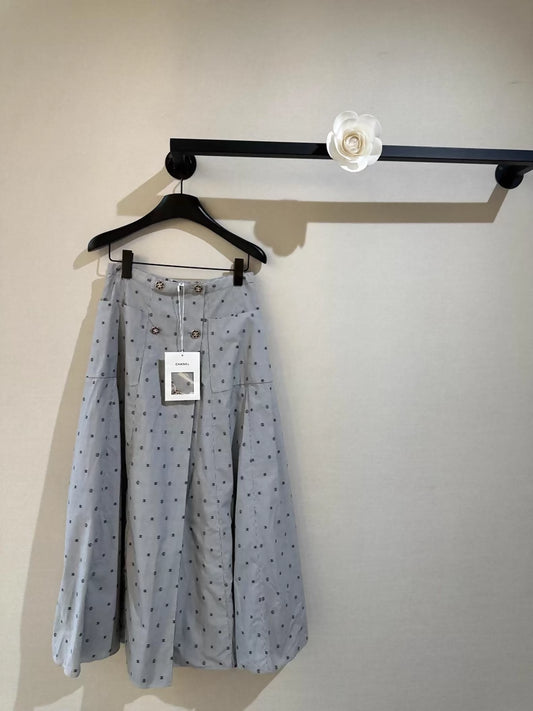 Chanel 22SS polka dot striped double C logo midi skirt